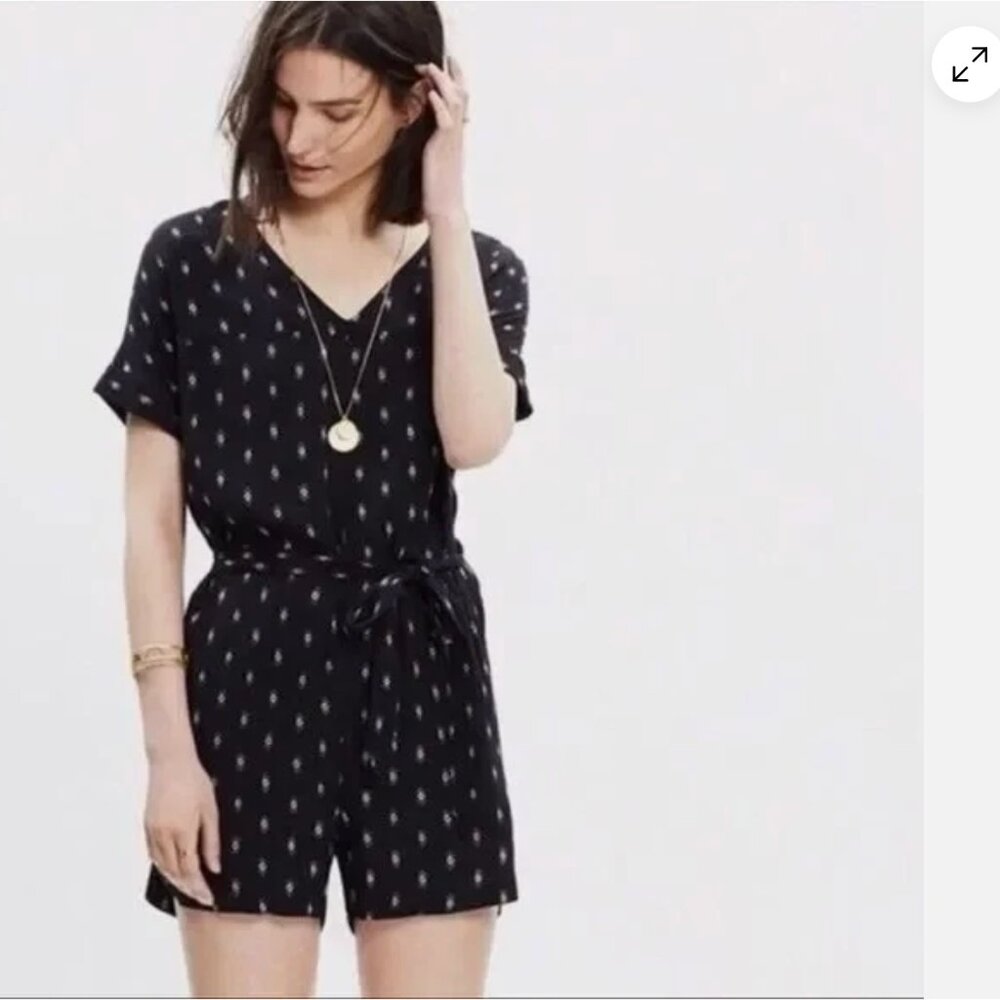 Madewell Perimeter Shorts Romper Diamond Print - Size S - Black/ Cream